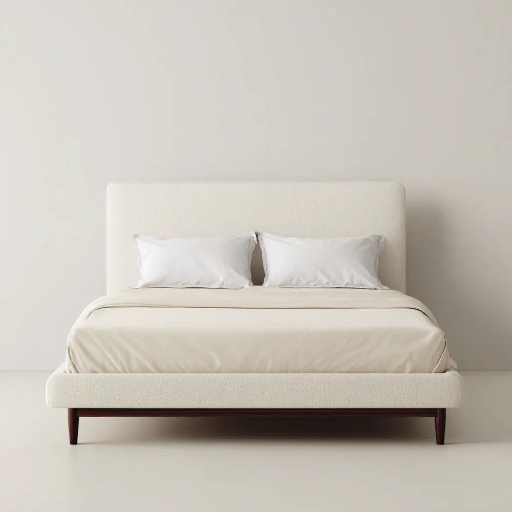 Cama Doble Tapizada 160x200x100 cm – Blanco Crema – Diseño Moderno-Lumviy