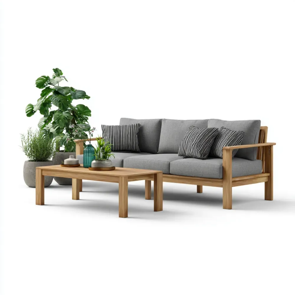 Conjunto de Sofá de Jardín Madera 200x75x80 cm – Gris – Diseño Contemporáneo-Lumviy