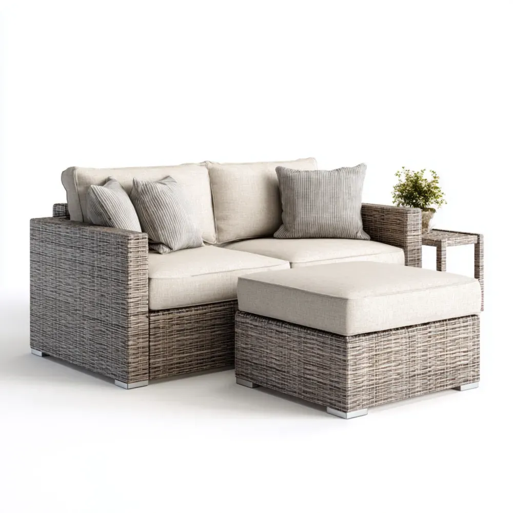 Conjunto de Sofá de Jardín Ratán Sintético 172x75x64 cm con Mesa Auxiliar – Beige – Diseño Contemporáneo-Lumviy