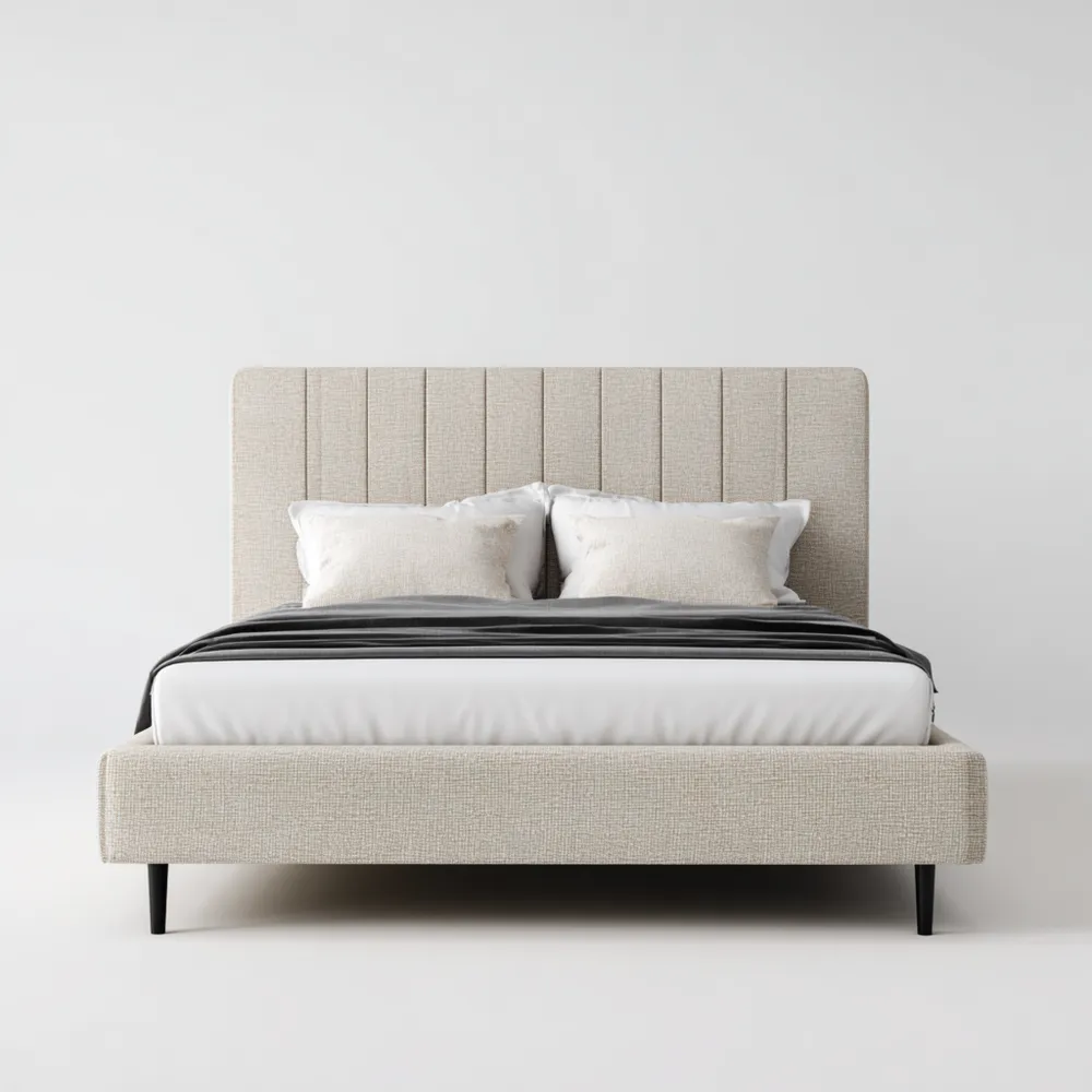 Cama Doble Tapizada 160x200x100 cm Tela Beige - Diseño Moderno-Lumviy