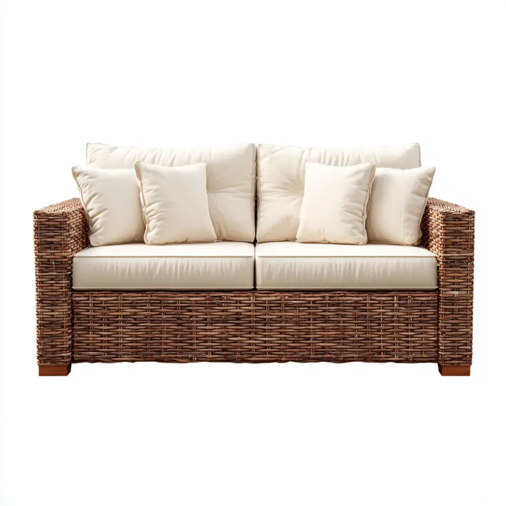 Sofá para Patio Ratán 150x80x85 cm – Beige/Marrón – Estilo Rústico-Lumviy