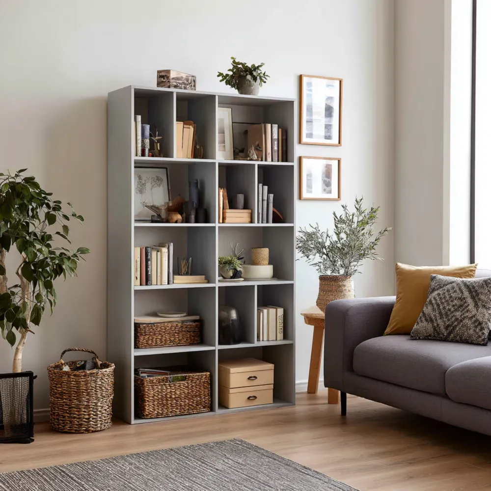 Estantería de madera MDF 180x80x30 cm - Gris - Diseño moderno-Lumviy