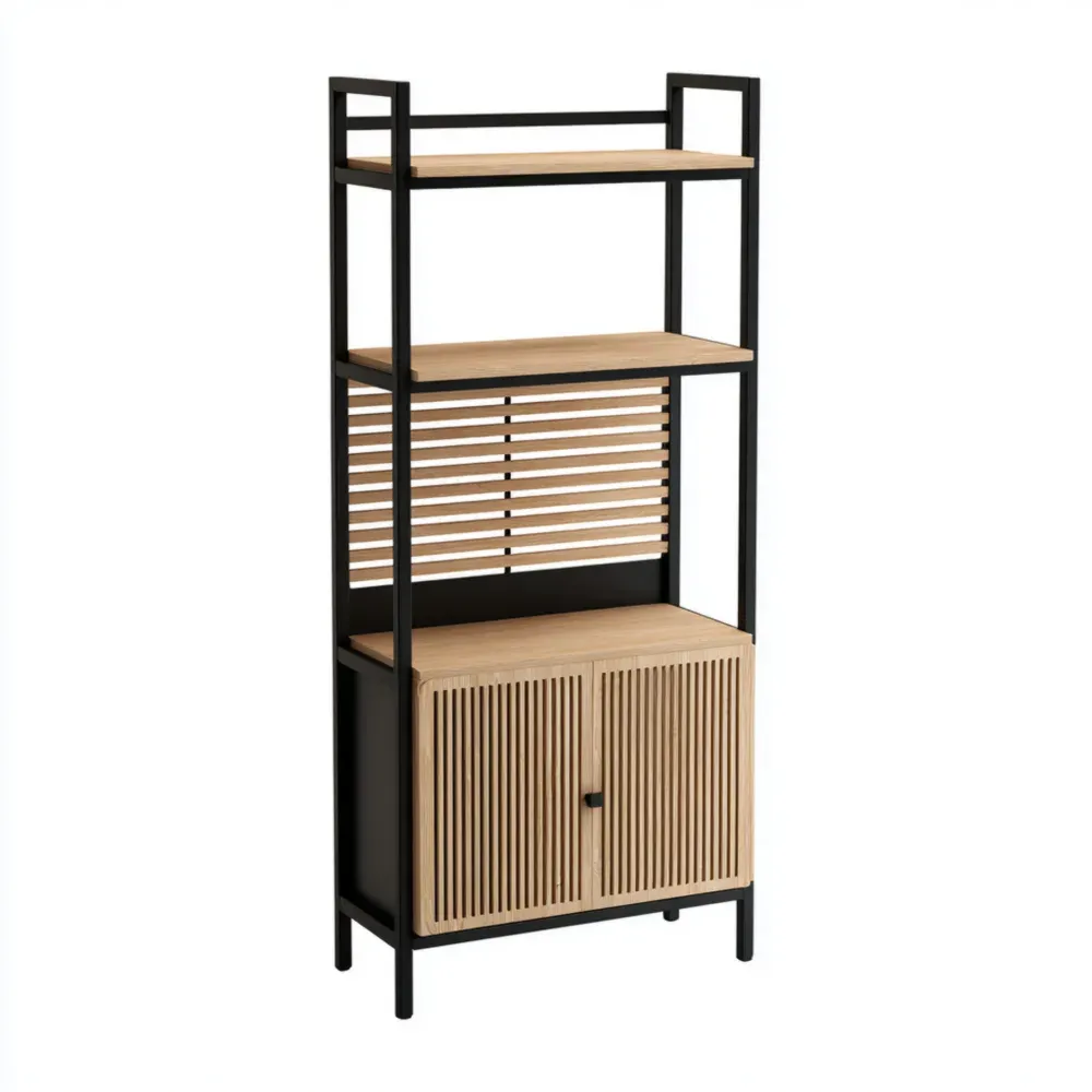 Estantería de Metal y Madera 75x35x180 cm - Negro y Natural - Diseño Moderno-Lumviy