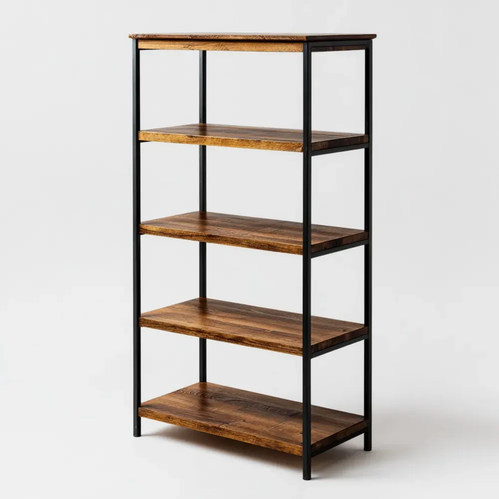 Estantería Rústica de Madera y Metal 120x60x30 cm – Madera/Negro-Lumviy
