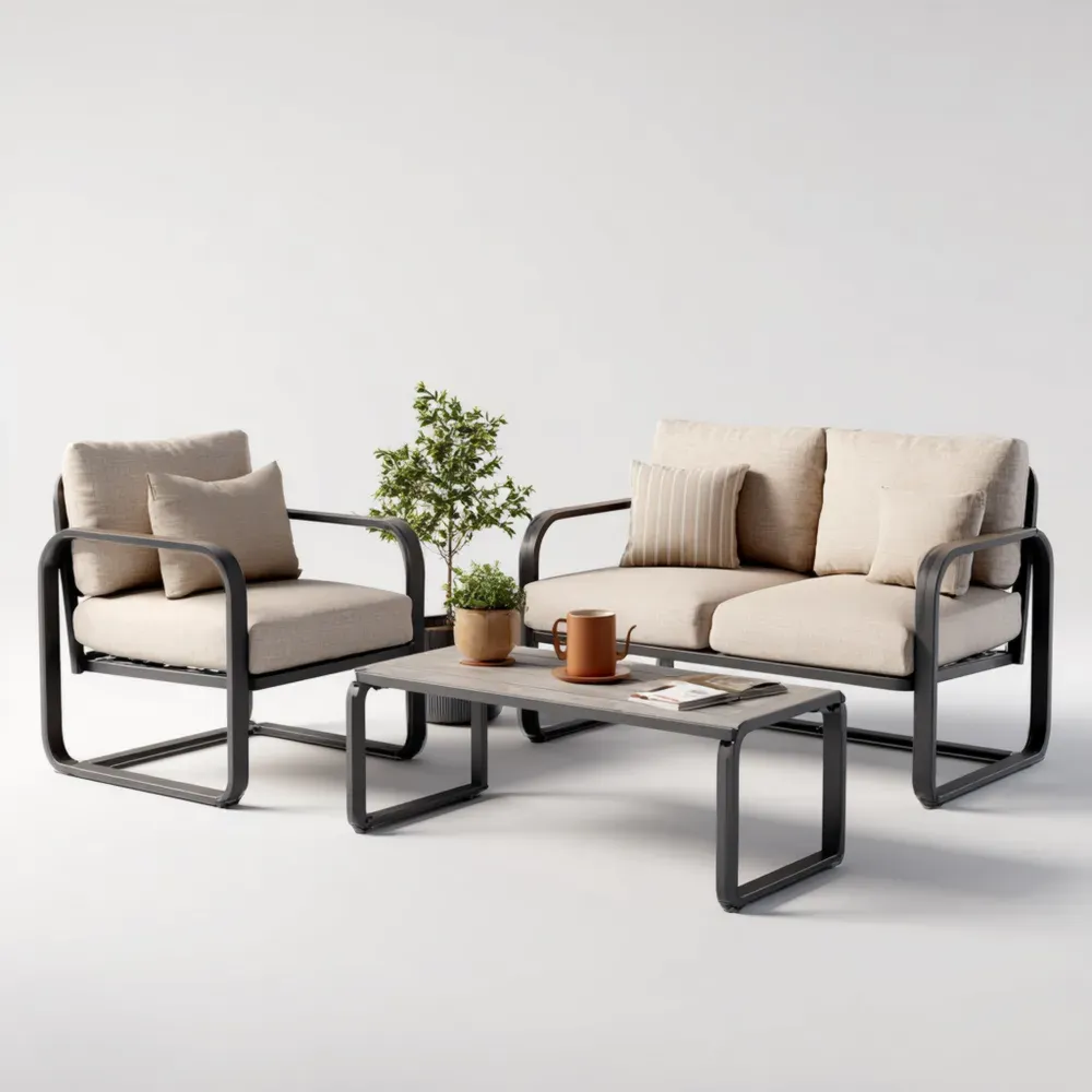 Juego de Sofás para Patio 150x80x75 cm Metal y Tela – Beige – Diseño Contemporáneo-Lumviy