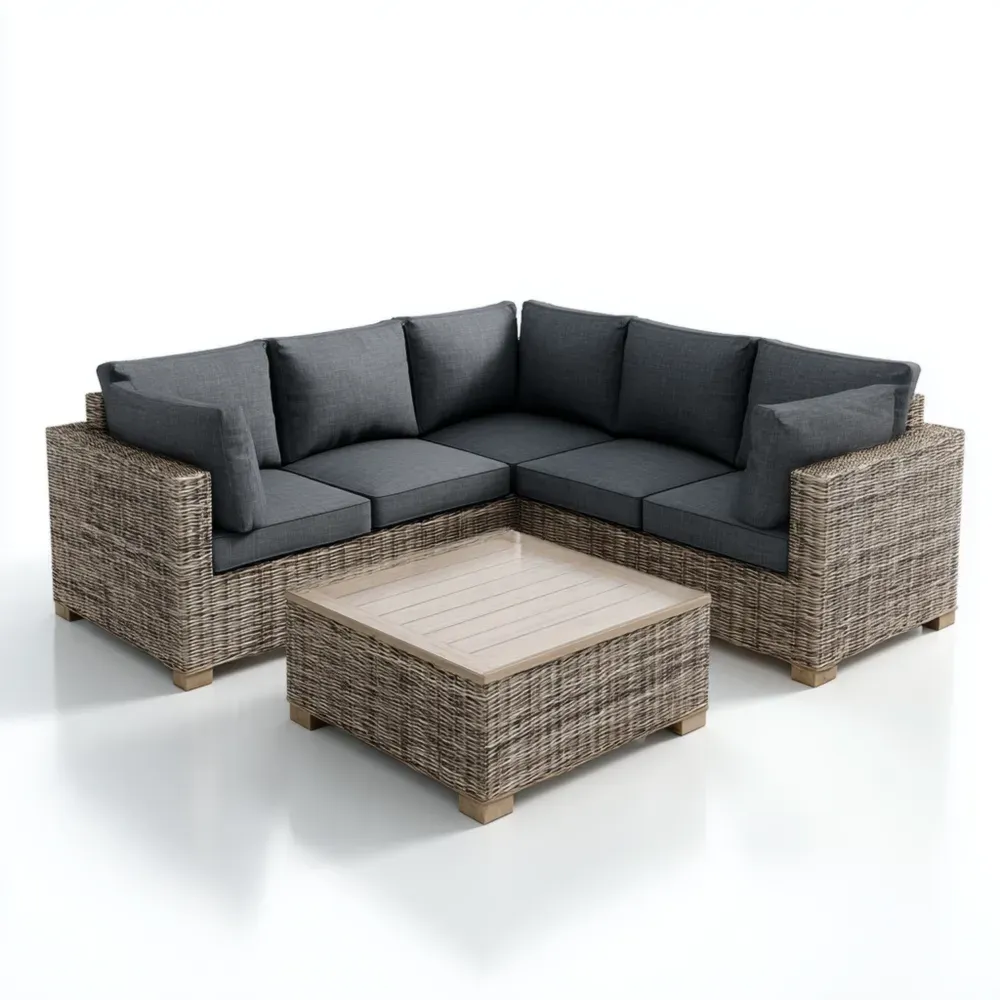 Conjunto de Sofá de Jardín Ratán Sintético 210x210x75 cm – Gris Oscuro – Diseño Moderno-Lumviy
