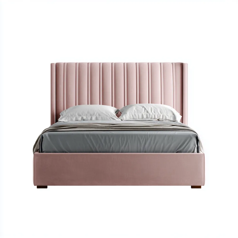 Cama Doble Tapizada de Terciopelo 160x200x120 cm - Rosa - Diseño Contemporáneo-Lumviy