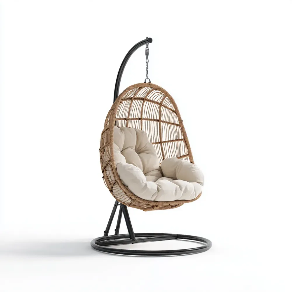 Silla Colgante de Ratán Sintético 195x100x45 cm con Cojín Beige - Diseño Moderno-Lumviy