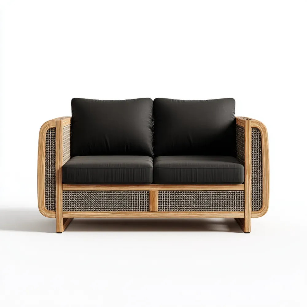 Sofá de Jardín Ratán 150x85x75 cm – Negro – Diseño Contemporáneo-Lumviy