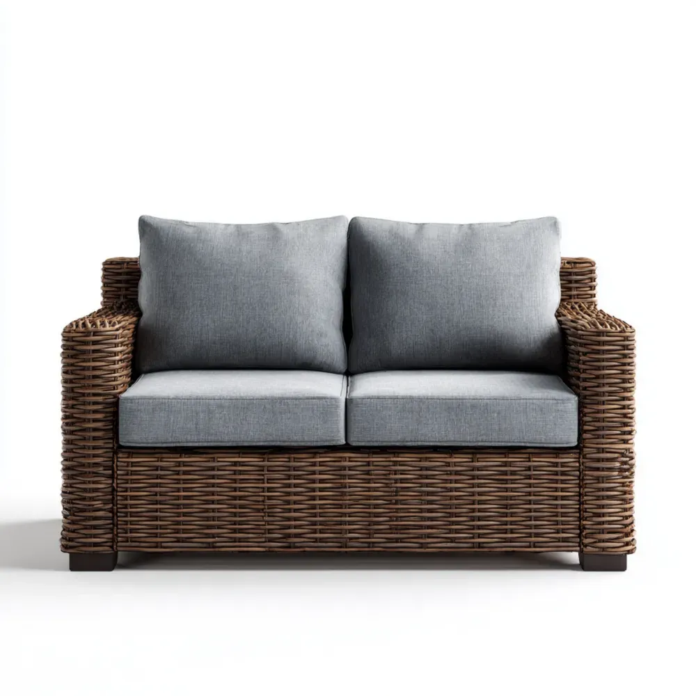 Sofá de jardín de mimbre 150x85x75 cm - Marrón/Gris oscuro - Diseño moderno-Lumviy