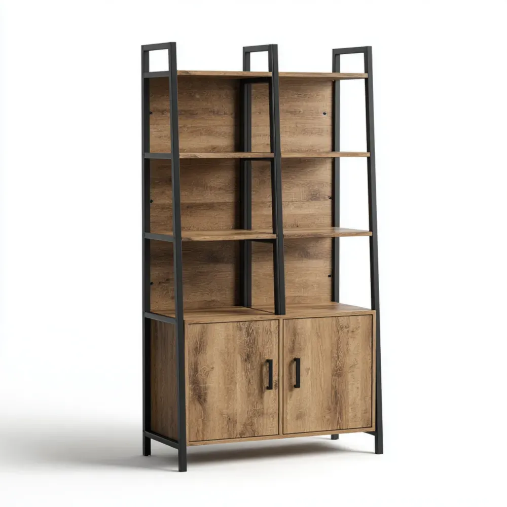 Estantería de Madera y Metal 180x80x40 cm - Marrón/Negro - Estilo Industrial-Lumviy