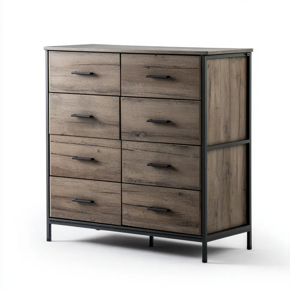 Cajonera de Madera 8 Cajones 90x80x40 cm - Roble/Negro - Estilo Industrial-Finehomly