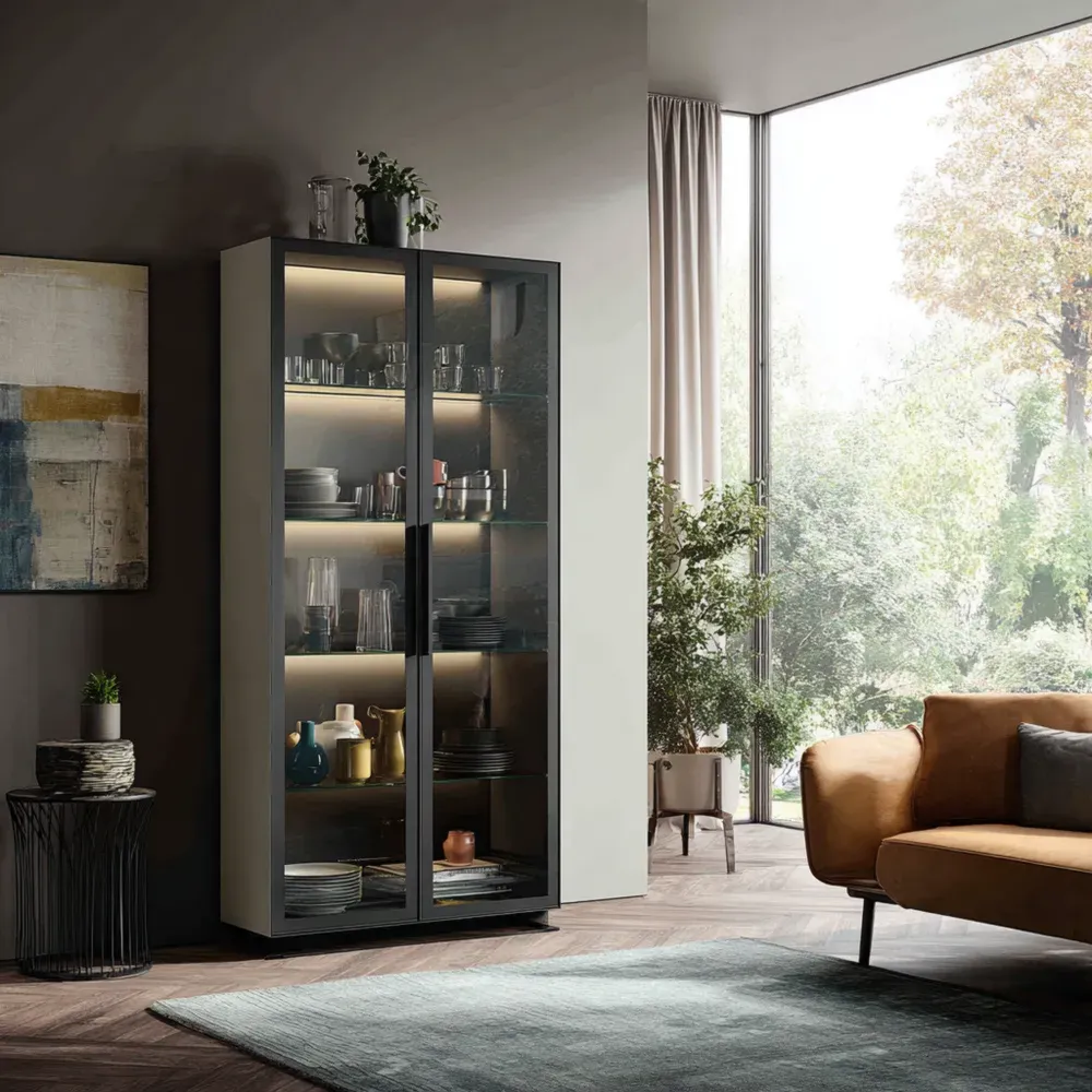 Vitrina de madera y cristal 200x80x40 cm - Negro/Gris - Estilo moderno-Finehomly