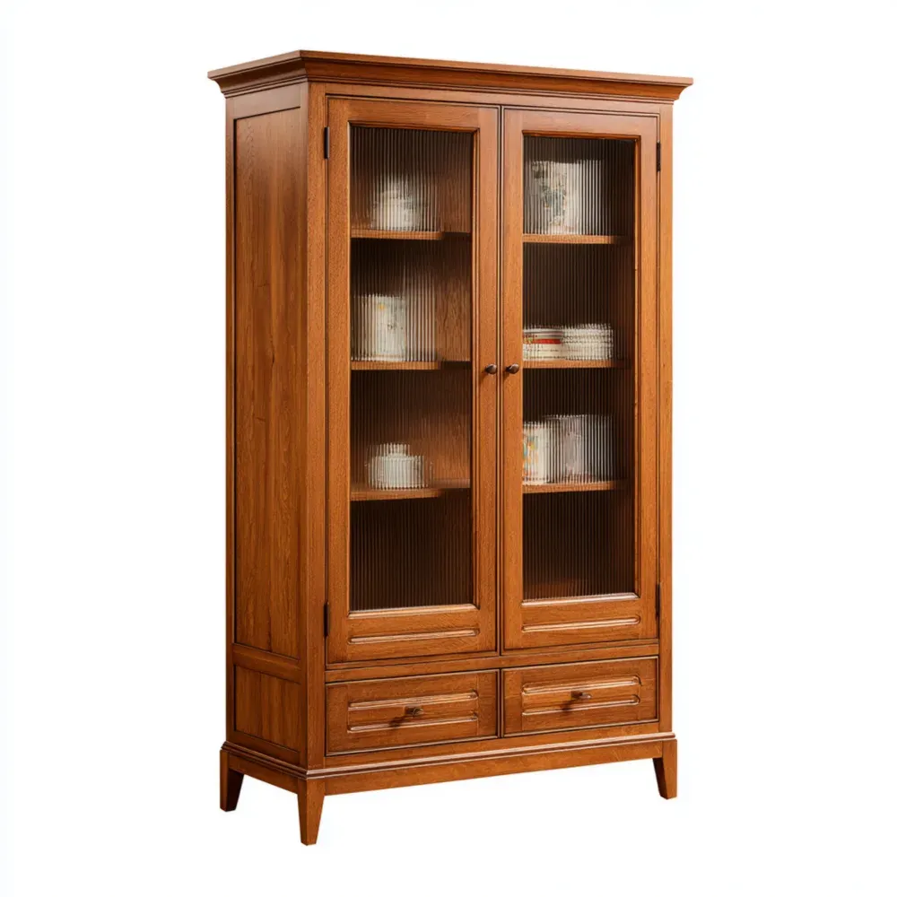 Vitrina de Madera con Puertas de Vidrio 180x80x40 cm - Color Nogal - Estilo Clásico-Finehomly