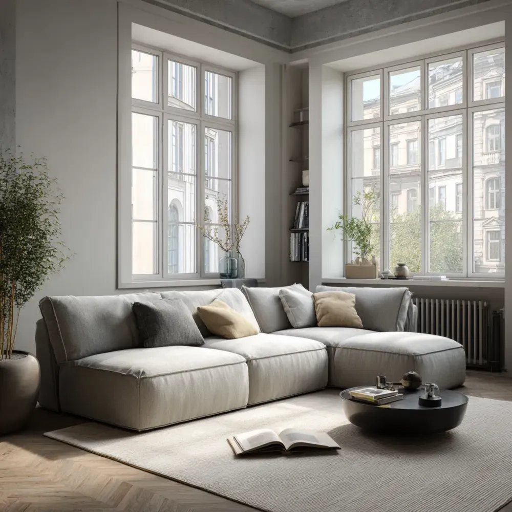 Sofá Seccional Tela 300x180x90 cm – Beige – Diseño Contemporáneo-Finehomly