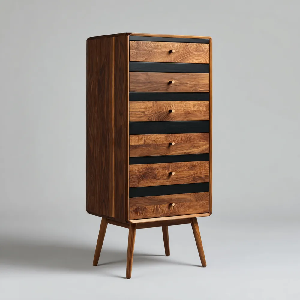 Cajonera de Madera Maciza 60x40x120 cm - Nogal/Negro - Estilo Nórdico-Finehomly