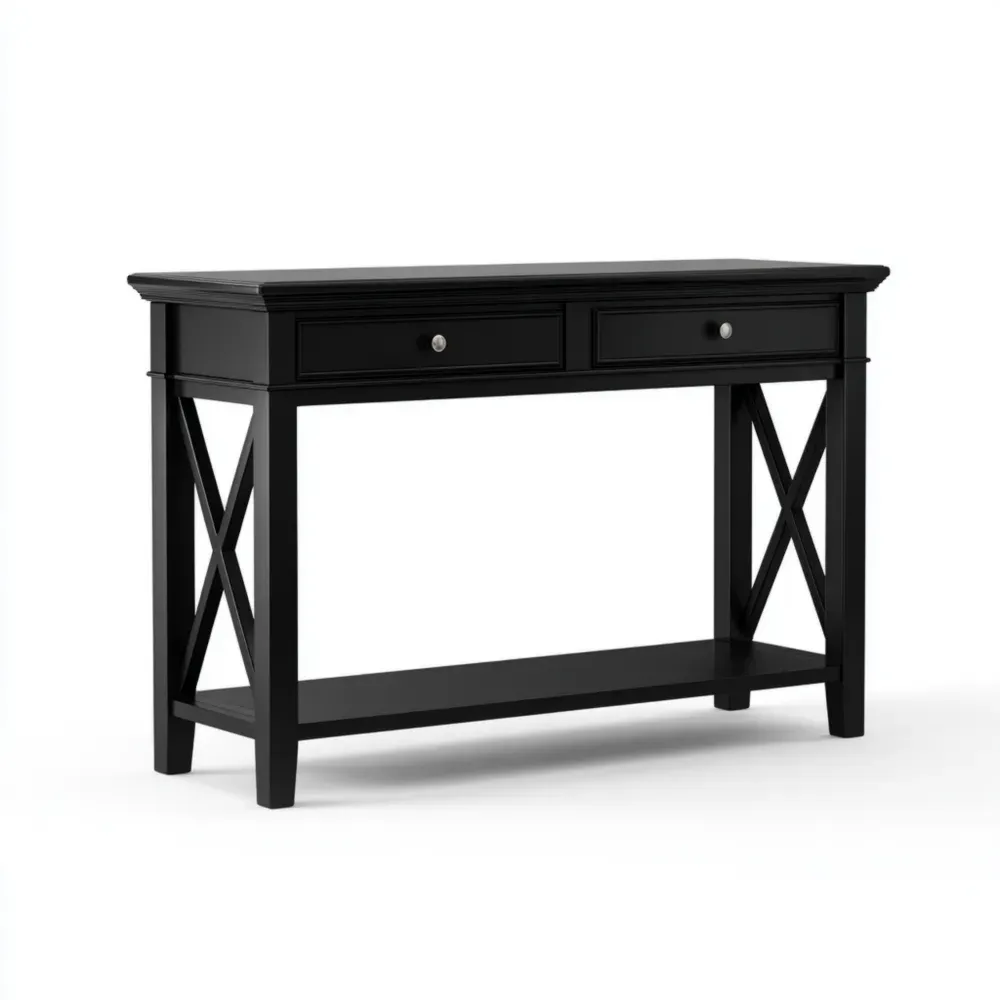 Mesa Consola Madera 120x40x80 cm - Negro - Diseño Clásico-Finehomly
