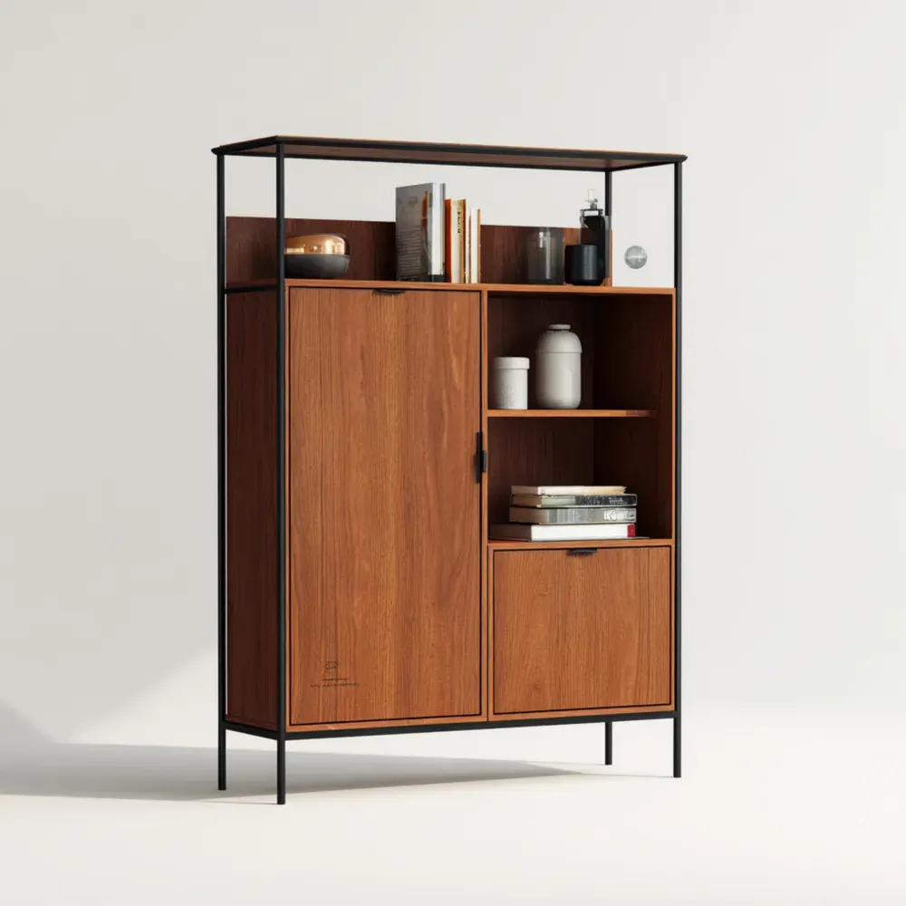 Vitrina de Madera y Metal 120x40x180 cm – Marrón/Negro – Estilo Industrial-Finehomly