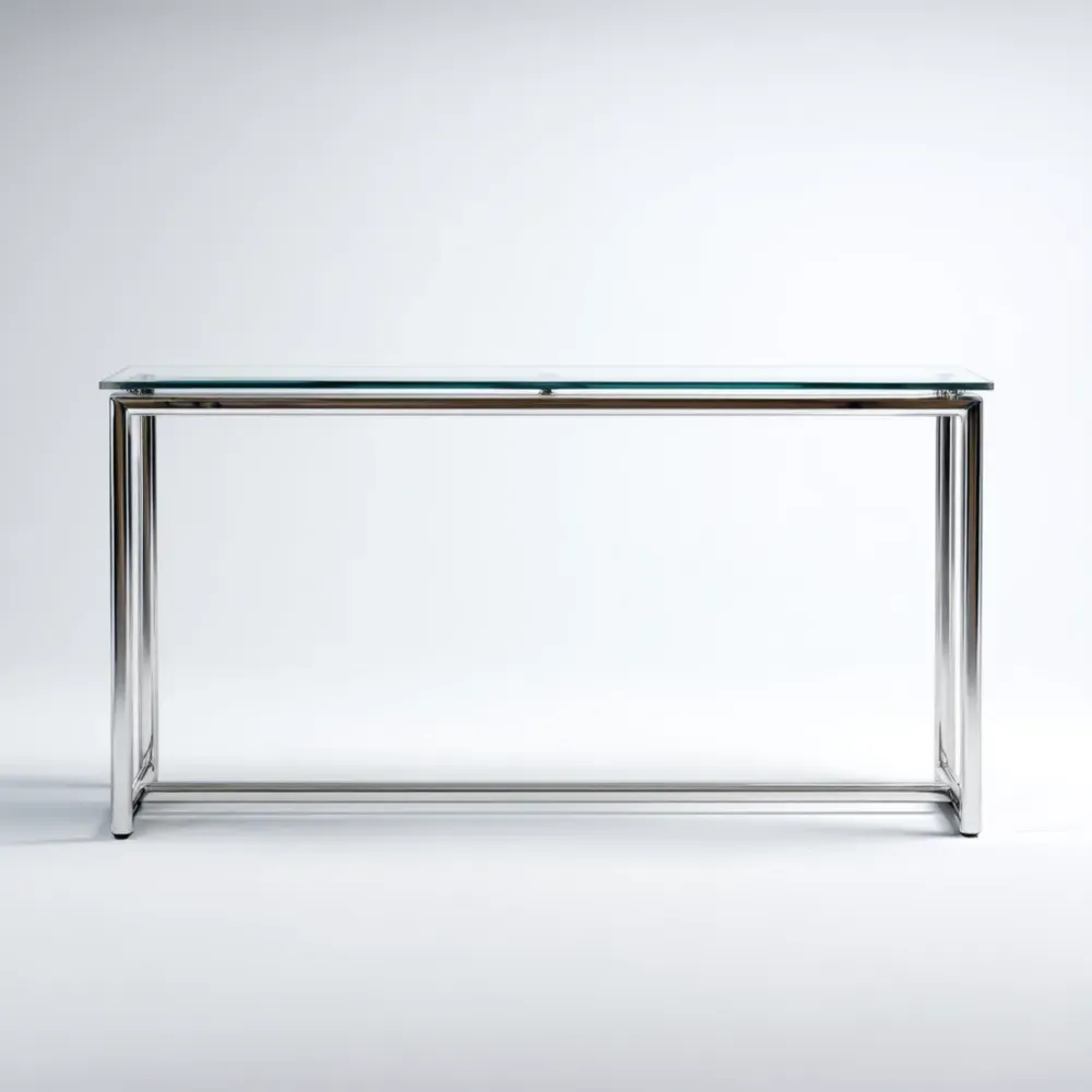 Mesa Consola de Cristal y Acero Inoxidable 120x40x75 cm - Transparente/Plateado - Diseño Moderno-Finehomly