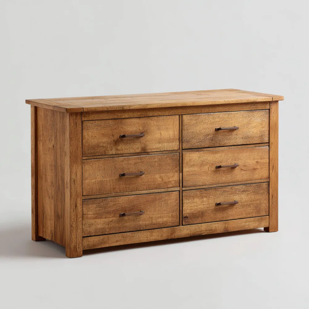 Cómoda de Madera de 6 Cajones 120x40x75 cm - Roble - Diseño Rústico-Finehomly
