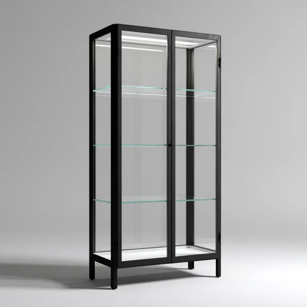 Vitrina de metal y vidrio 180x80x40 cm - Negro-Finehomly