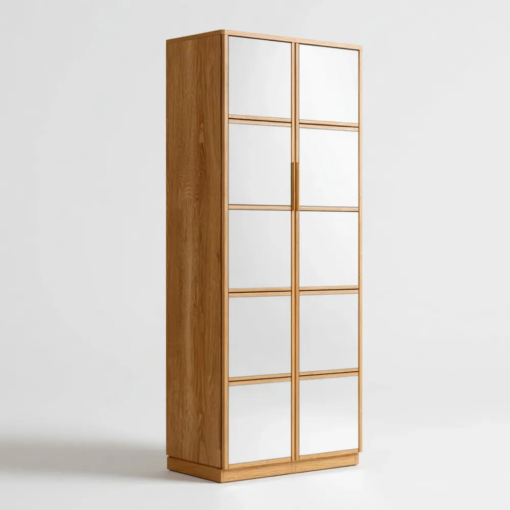 Vitrina de madera 180x80x40 cm - Natural/Espejo - Diseño contemporáneo-Finehomly