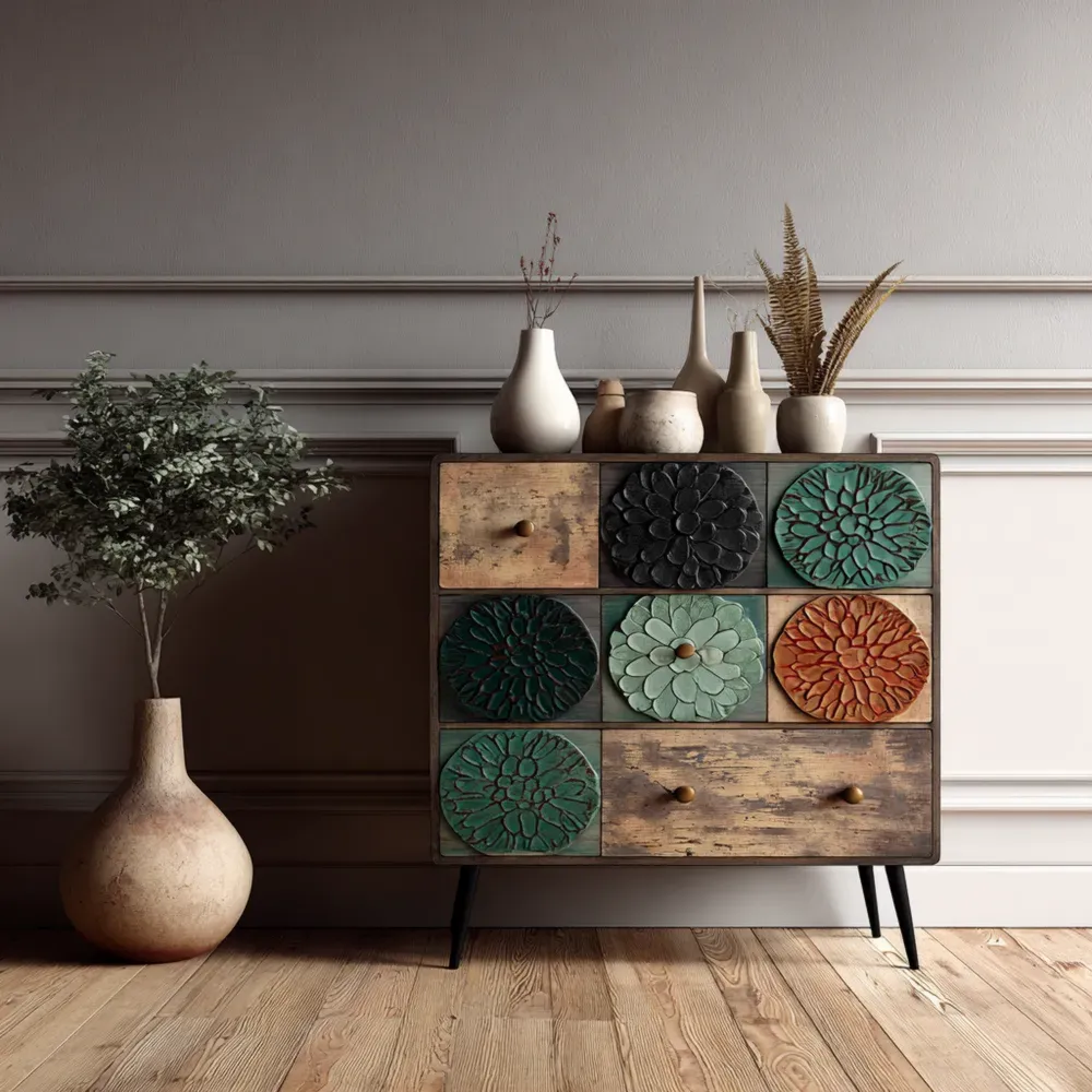 Cajonera de Madera Decorativa 80x35x90 cm – Multicolor – Diseño Vintage-Finehomly