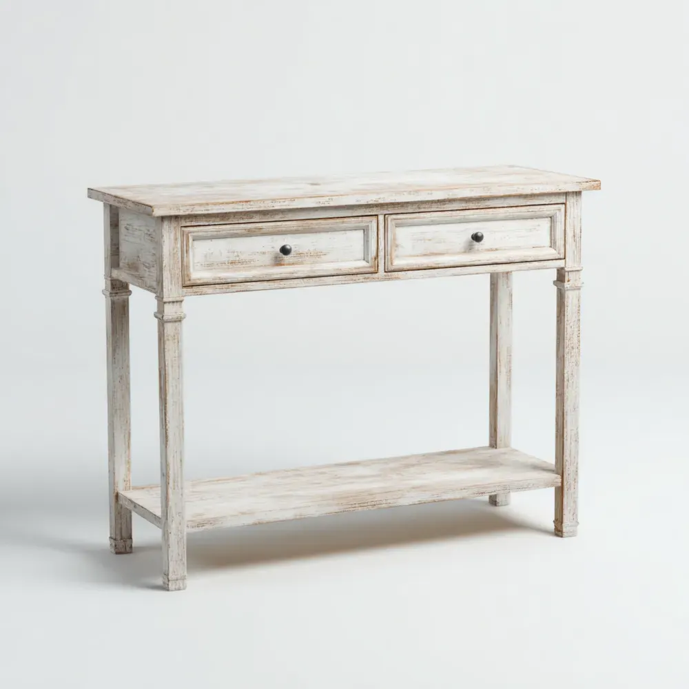 Consola de Madera 120x40x80 cm - Blanco Envejecido - Diseño Clásico-Finehomly