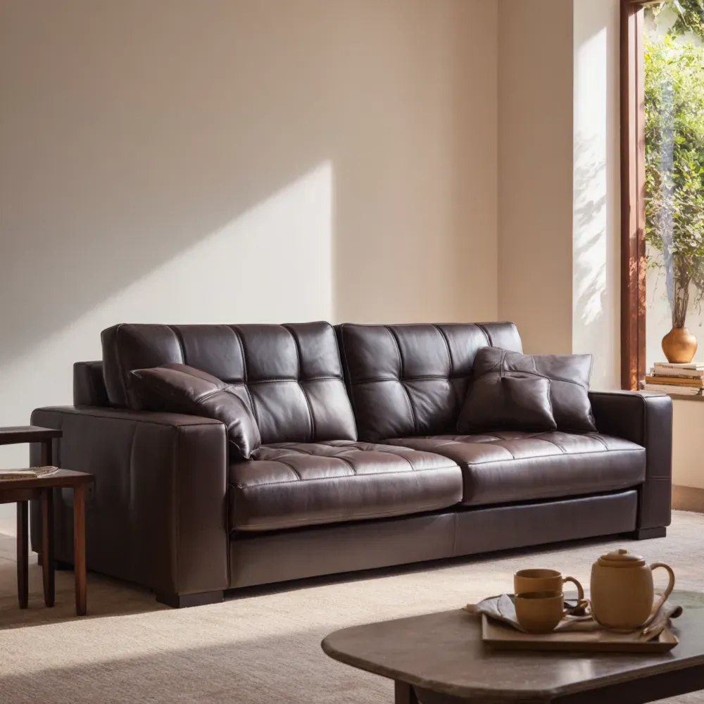 Sofá de Tres Plazas Tapizado en Piel 200x90x85 cm - Marrón - Diseño Contemporáneo-Finehomly