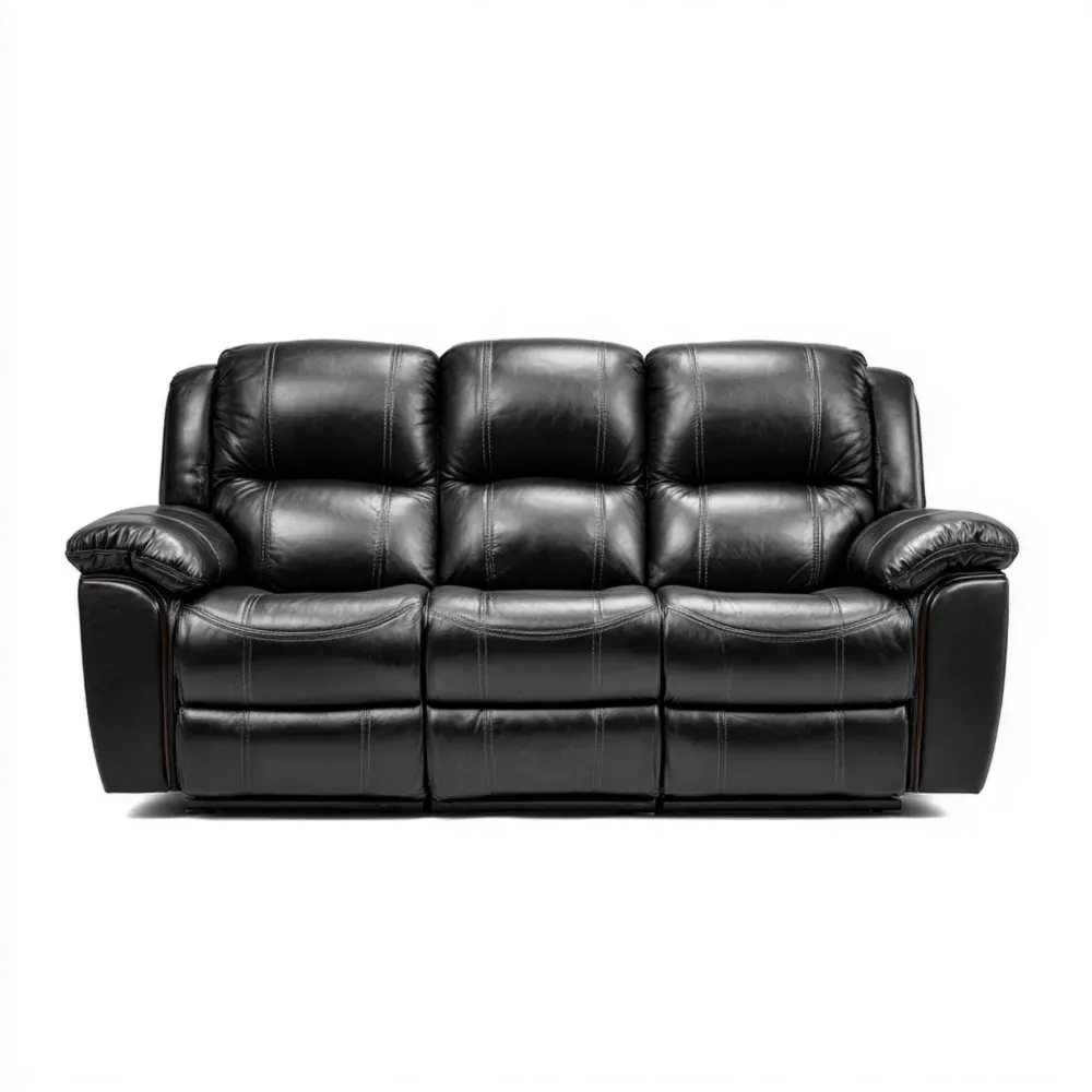 Sofá de cuero sintético reclinable 210x95x100 cm - Negro - Diseño clásico-Finehomly