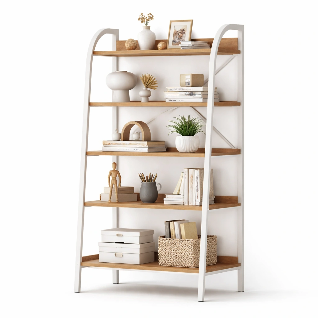 Bibliothque moderne blanche avec tagres bois style nordique-drovaryn