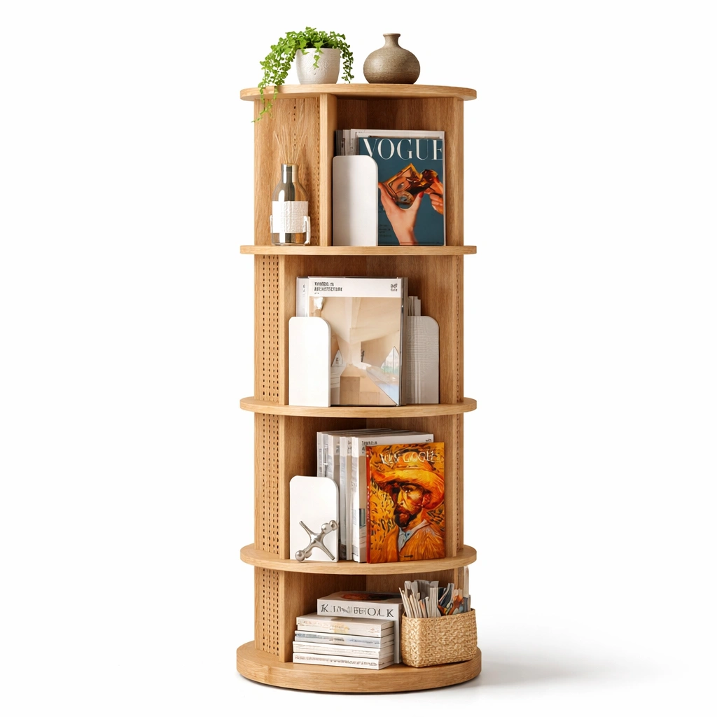 Bibliothque colonne ronde en bois design compact-drovaryn
