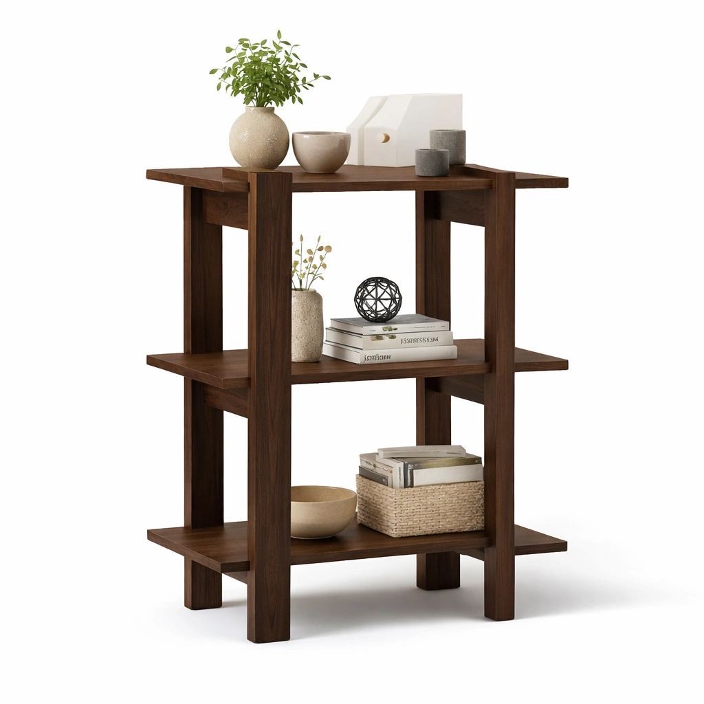 Bibliothque carre bois fonc style moderne 3 niveaux-drovaryn