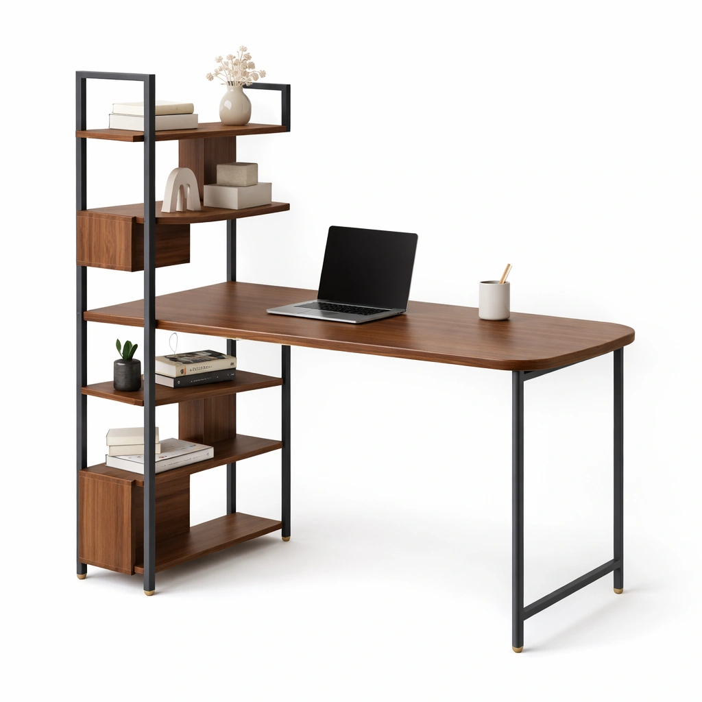 Bureau avec bibliothque intgre bois et mtal design moderne-drovaryn