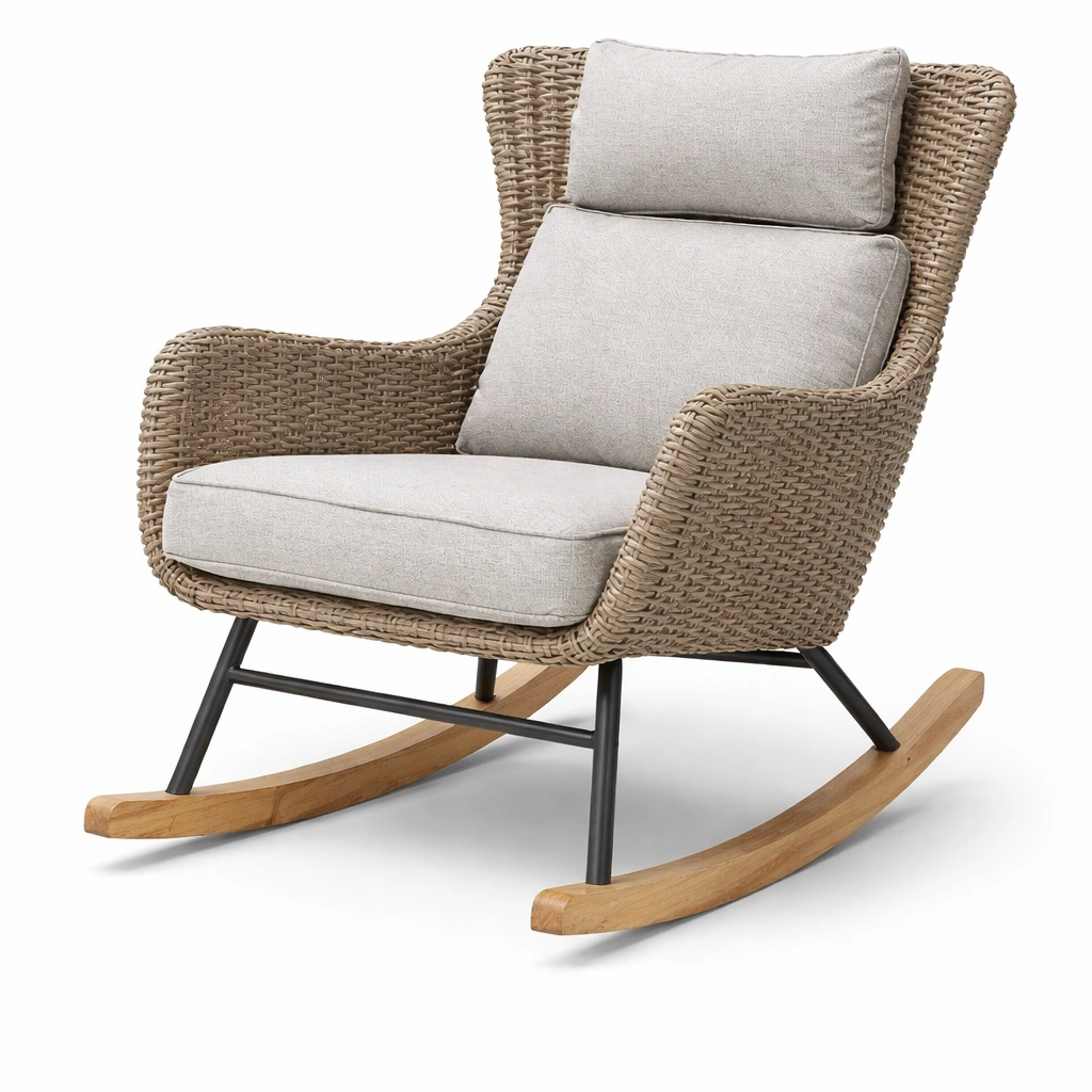 Fauteuil bascule rotin avec coussins confort style moderne-drovaryn