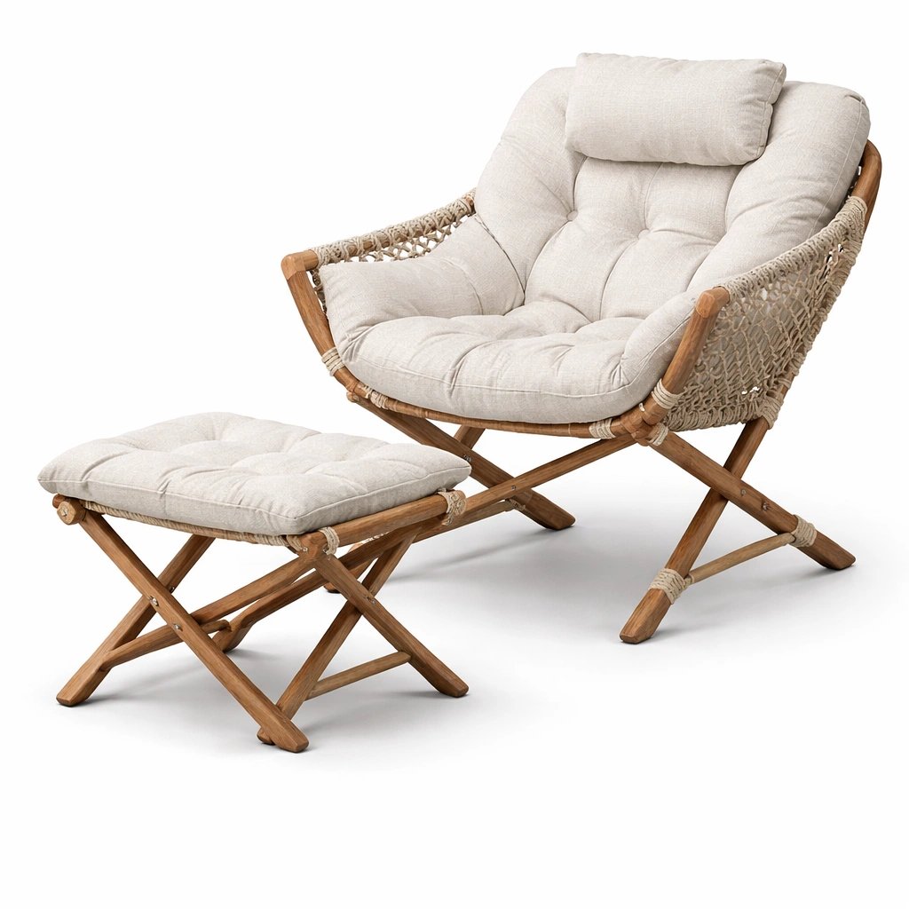 Fauteuil pliant bois avec repose pieds coussin rembourr-drovaryn