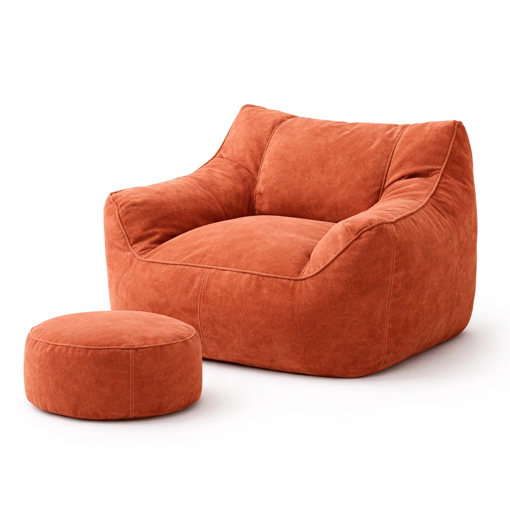 Fauteuil lounge velours avec pouf design moderne-drovaryn