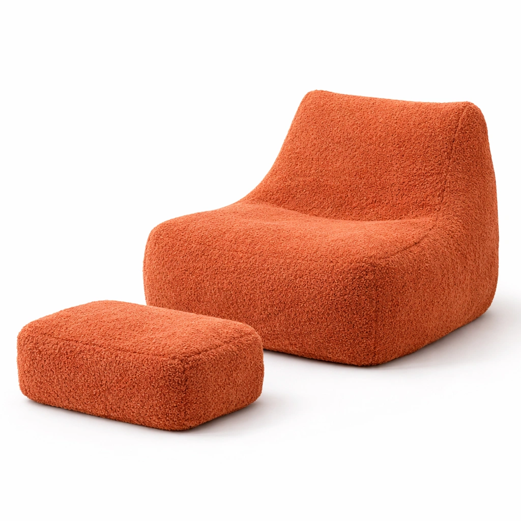Fauteuil bas tissu boucl avec repose pieds design simple-drovaryn