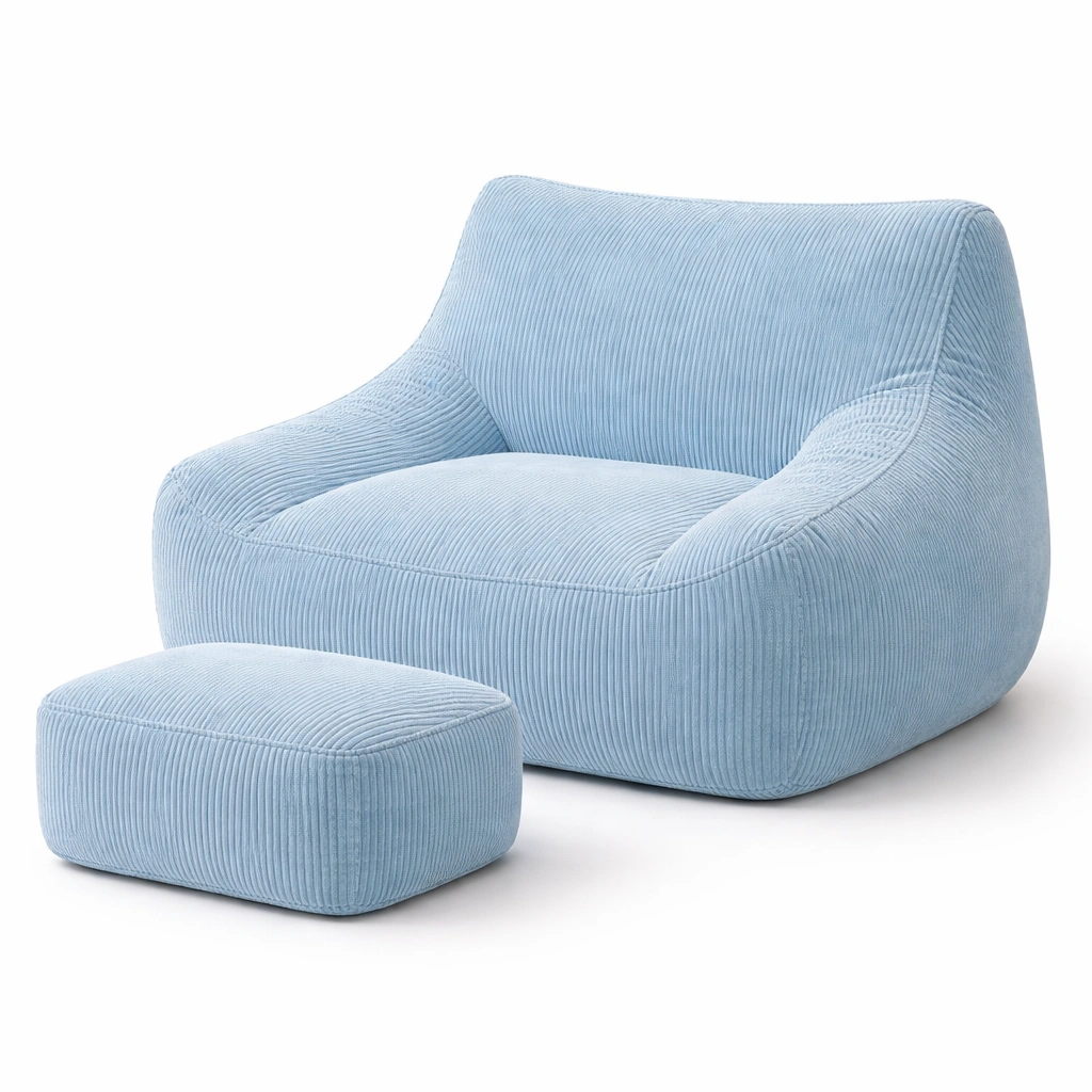 Fauteuil lounge velours c?tel avec pouf style moderne-drovaryn