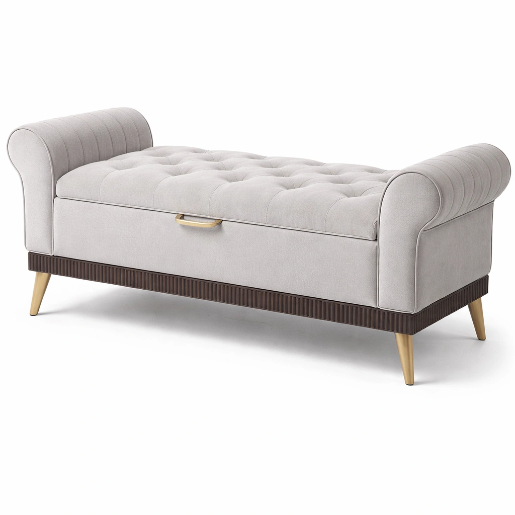 Banquette capitonne tissu avec accoudoirs style classique-drovaryn