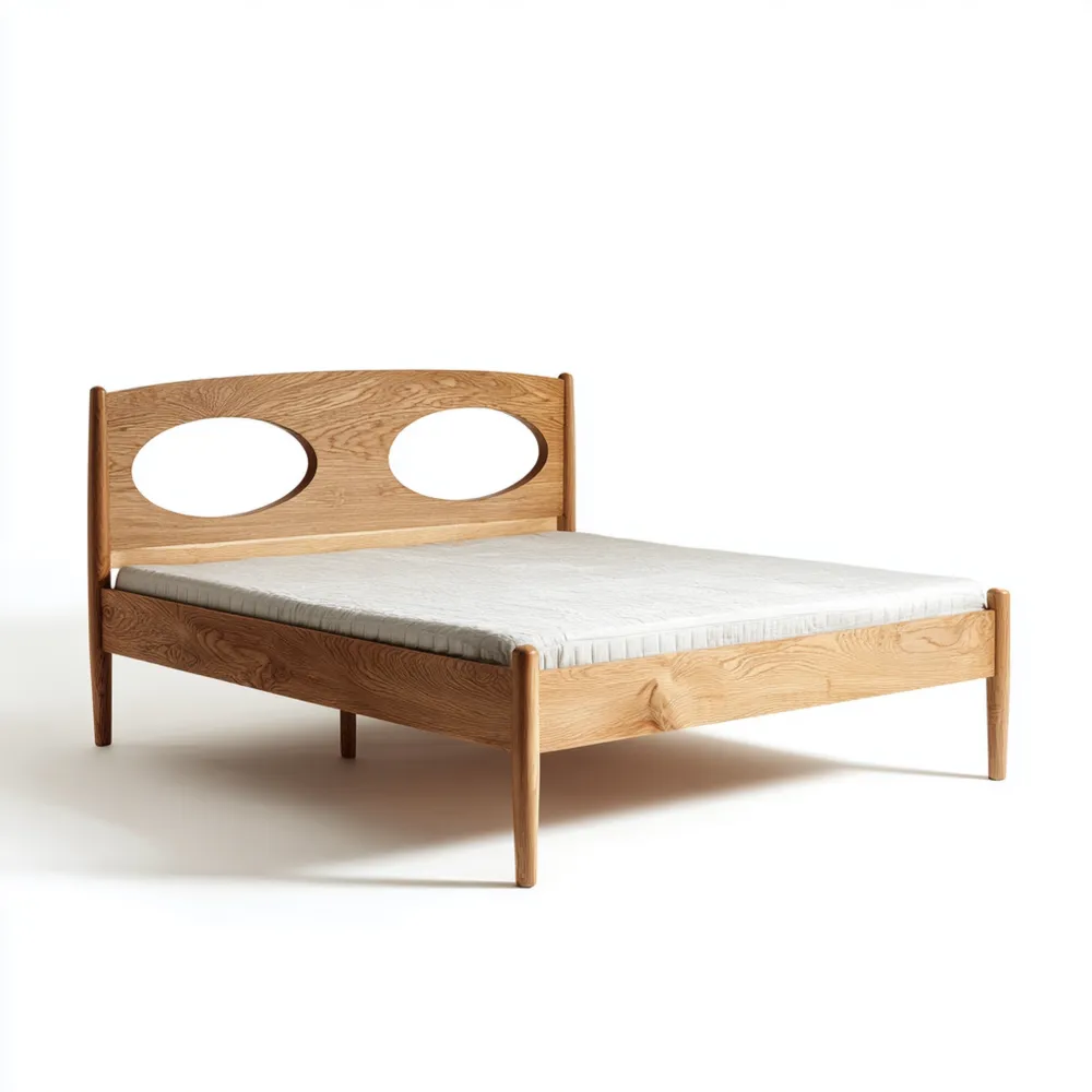 Cama Doble de Madera Maciza 200x160x90 cm - Natural - Diseño Contemporáneo