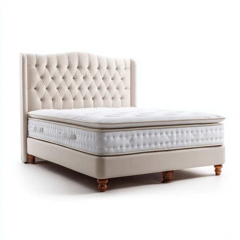 Cama Doble Tapizada 200x160x120 cm – Beige – Estilo Clásico