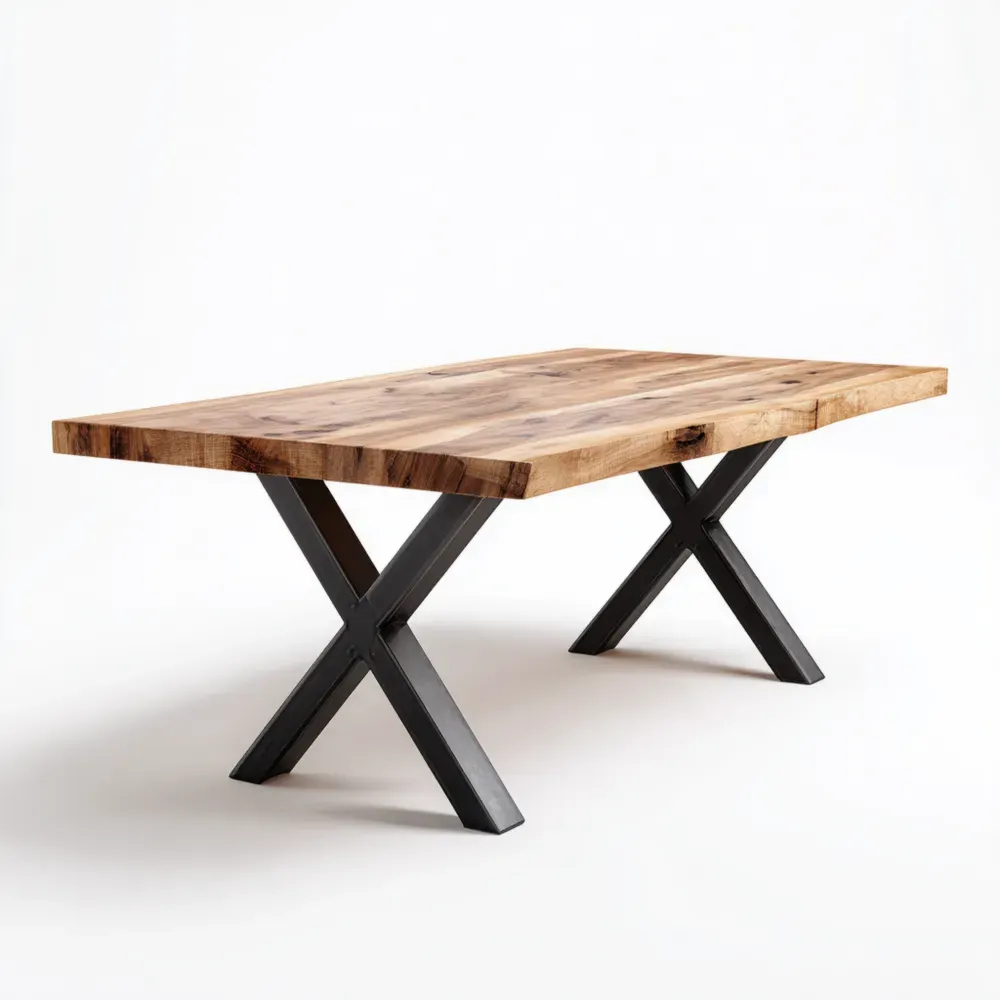 Mesa de comedor madera maciza 200x100x75 cm - Natural/Negro - Diseño industrial