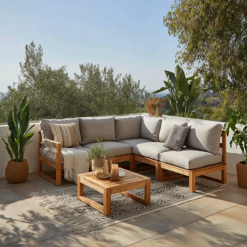 Juego de sofás de patio madera 220x180x75 cm y cojines Gris Claro diseño moderno