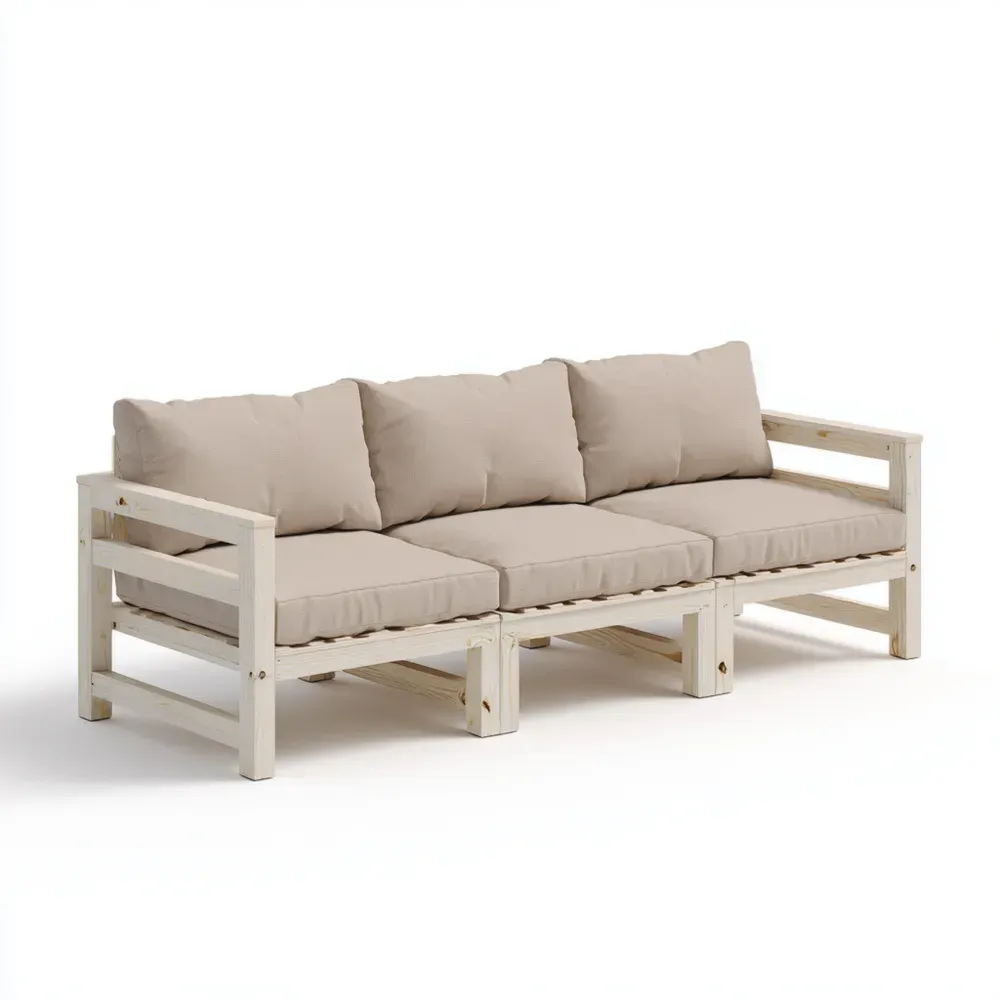 Sofá de jardín de madera con cojín desmontable 200x70x65 cm – Beige – Diseño natural