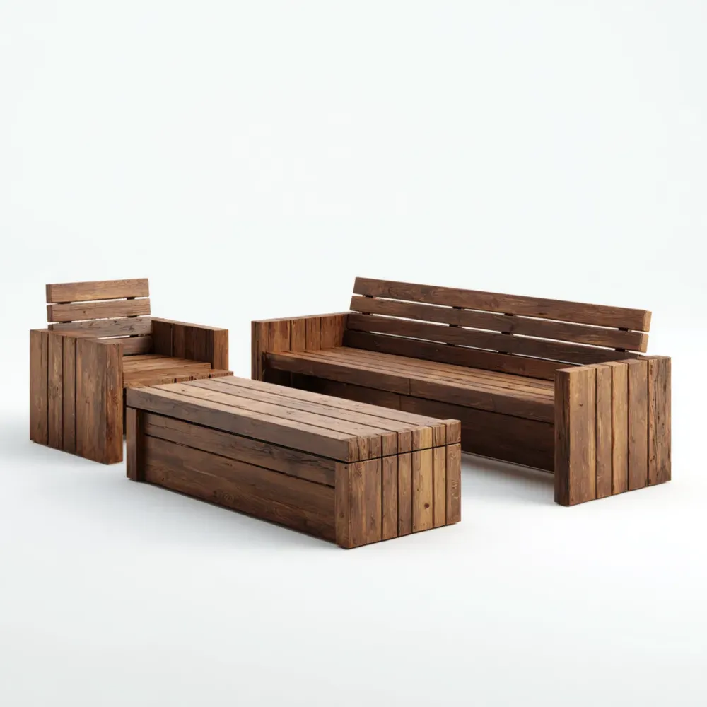 Conjunto de Sofás de Madera para Patio 150x75x70 cm - Marrón - Estilo Rústico