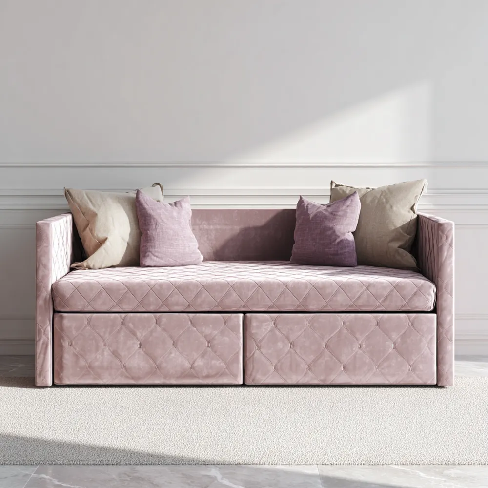 Sofá cama terciopelo 200x90x75 cm - Rosa - Diseño contemporáneo