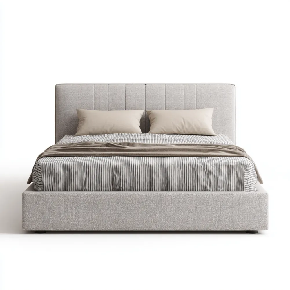 Cama Doble Tapizada 200x150x35 cm - Gris Claro - Diseño Moderno