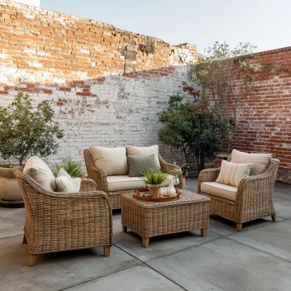 Conjunto de sofás para patio Ratán Sintético Beige 4 piezas (120x75x85 cm)