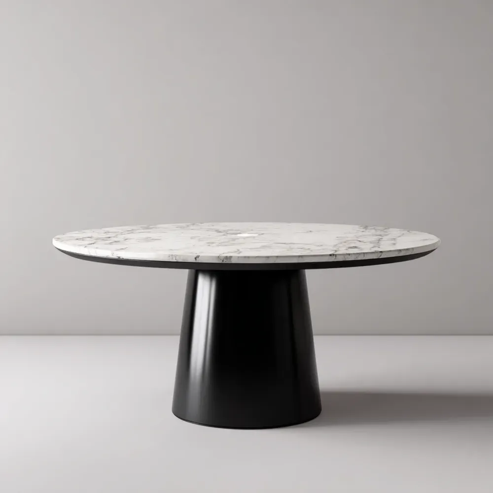 Mesa de comedor redonda de mármol 120x120x75 cm - Blanco/Negro - Diseño moderno